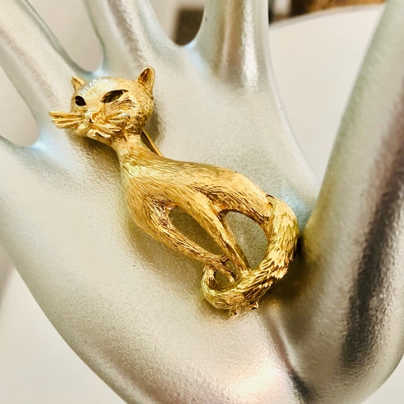 Vintage Signed Kitty Cat Figural Brooch - Picture 2 of 10